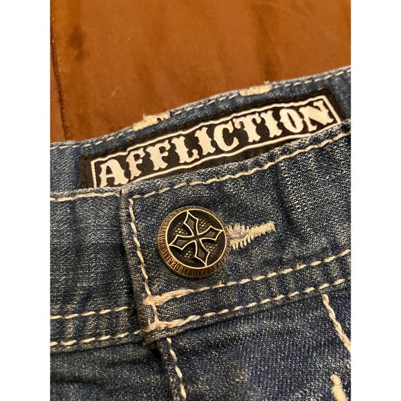 Affliction Black Premium Ace Jeans Mens 40 Blue Washed Denim Straight Leg Biker - Picture 4 of 9